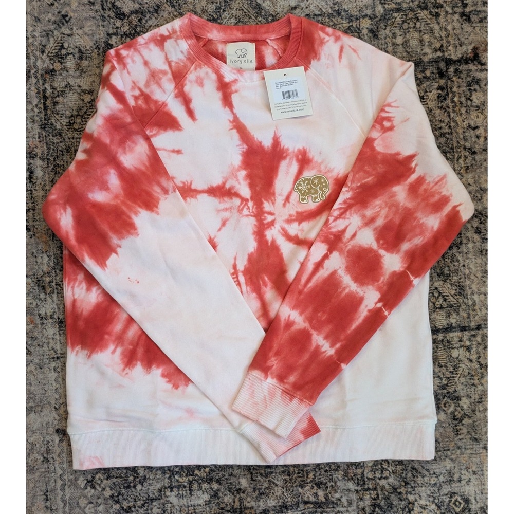 NWT Ivory Ella Gingerbread Candy Cane Tie Dye Sweatshirt Red White Womens Medium